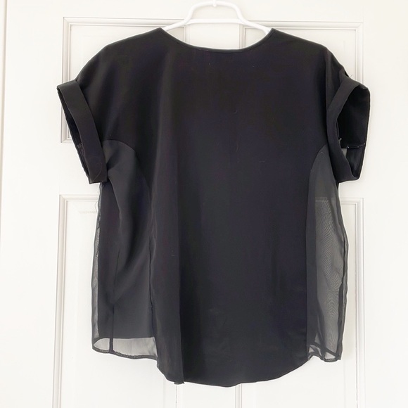 RIVER ISLAND shirt size 12 black top shortsleeve mesh detail gold zip blouse - Picture 2 of 5